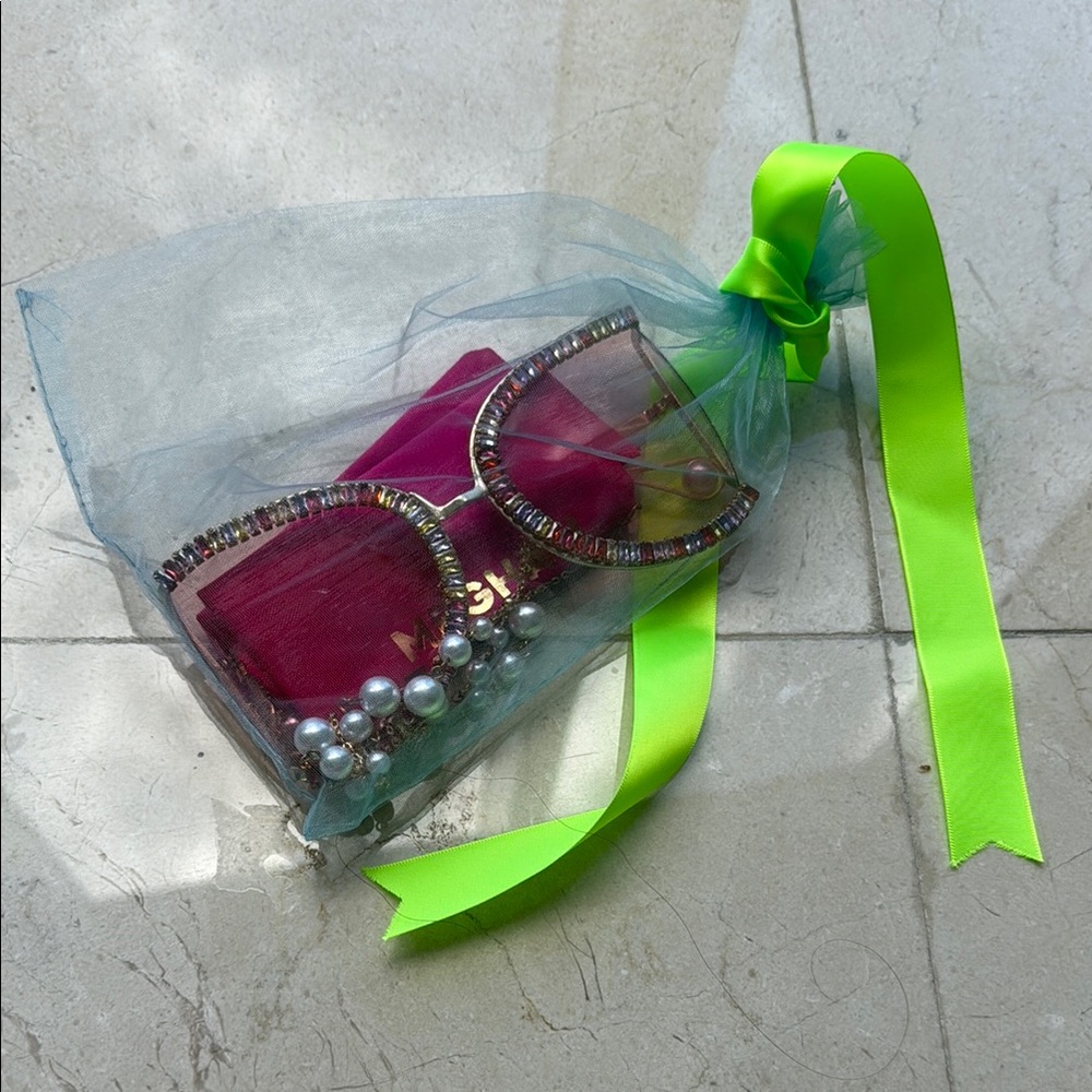 Meghan LA Pink Sunglasses with Pearl Accents